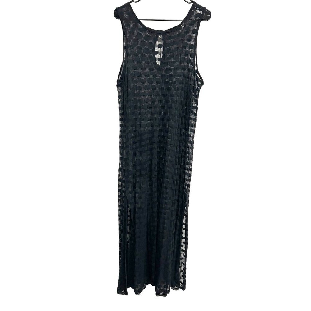 Bill Blass Swim Sheer Black Textured Maxi Dress Sleeveless Medium